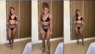Leticia Miranda experimentando con un atuendo muy provocativo