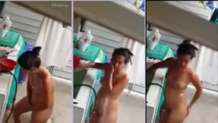 Observando a mi vecina de República Dominicana lavándose la parte trasera y casi me descubre