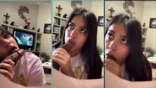 La hermosa joven pasa 15 minutos succionando una gran polla y mirando a los ojos de su pareja