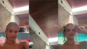 Vídeo de la sexy rubia Julia Lins en la piscina haciendo vídeos calientes