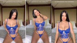 Kathrin grabó un video picante con una morena afilada con bragas azules