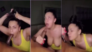 Morena traviesa que se está ahogando con una polla negra en la garganta