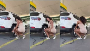 Sweet Paty, el calor de una mujer, ajustando los neumáticos del automóvil con todo el encanto